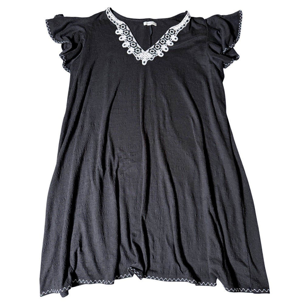 Max Studio Women Black V-Neck Crochet Lace Flutter Sleeve Shift Dress 1X